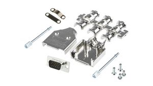 D-Sub Connector Kit, DE-15 Plug, Solder, Die-Cast Zinc Alloy
